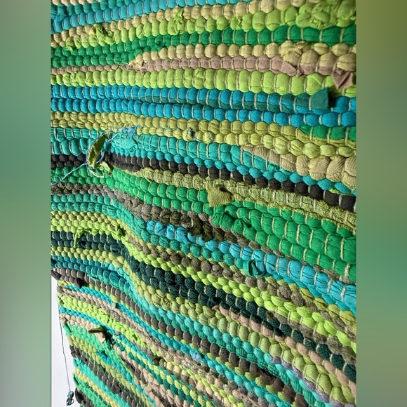 Handwoven Striped Green Multi Rug - Picture 3 of 3